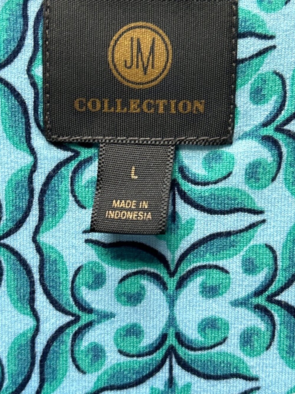 JM Collection Womens Large Blue & Green Cold Shoulder Top Geometric Print Rayon - Picture 7 of 8